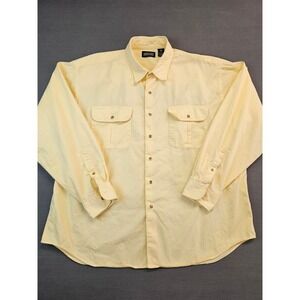Lands End Mens XXL Yellow Cotton Long Sleeve Button Down Utility Shirt Regular